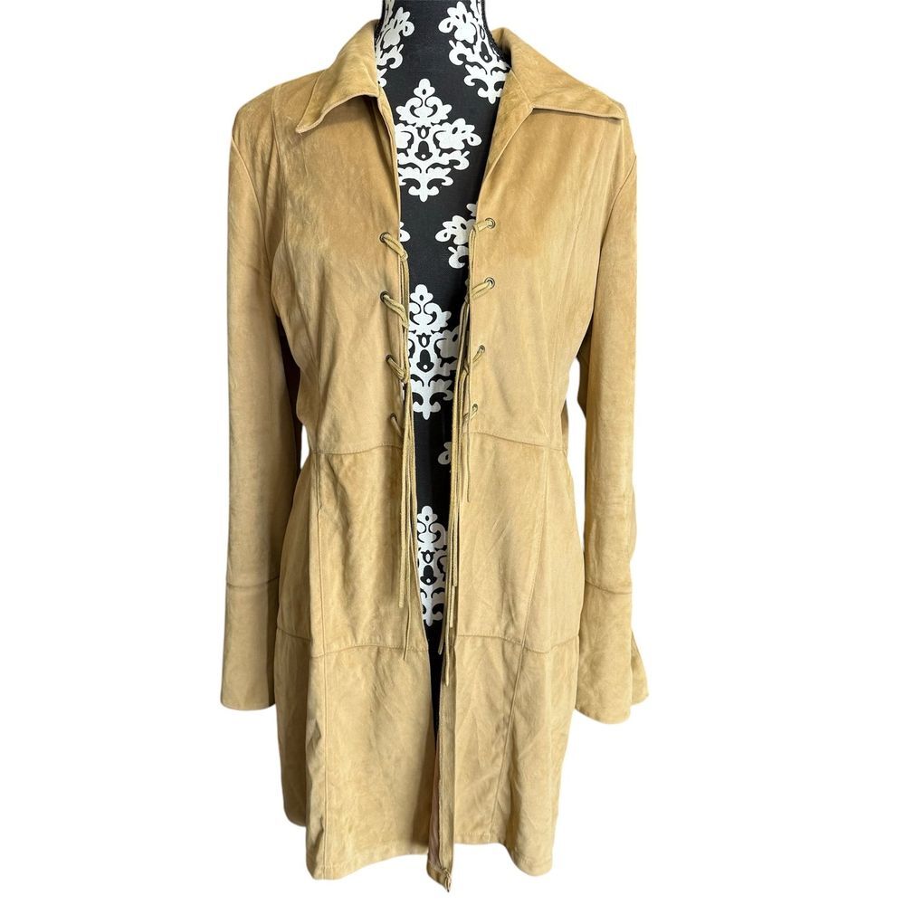 Vintage chaps women's micro suede fringe jacket cardigan size 14